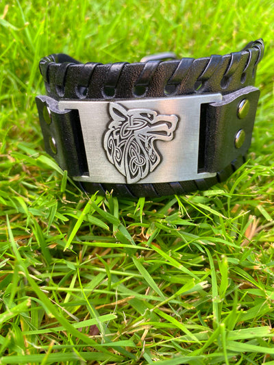 The Fenrir Wolf Leather Viking Bracelet