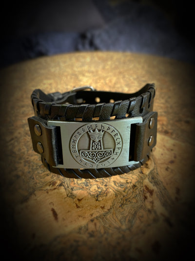 The Almighty Thor Hammer Leather Viking Bracelet