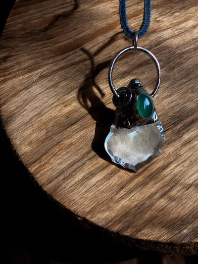 Green Agate Crystal Drop Pagan Necklace