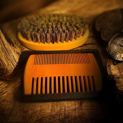 Wooden Boar Beard Brush Viking Set