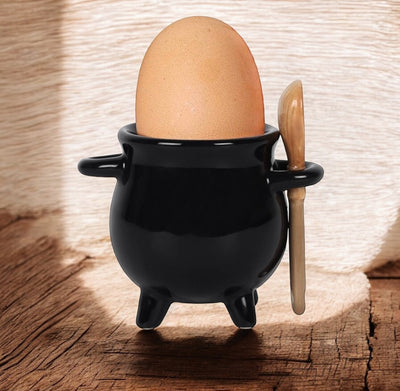 Premium Pagan Cauldron Egg Cup With Broom Spoon