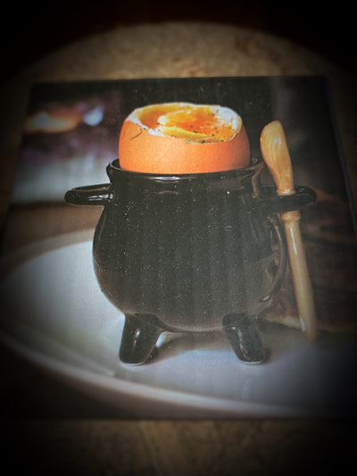 Premium Pagan Cauldron Egg Cup With Broom Spoon