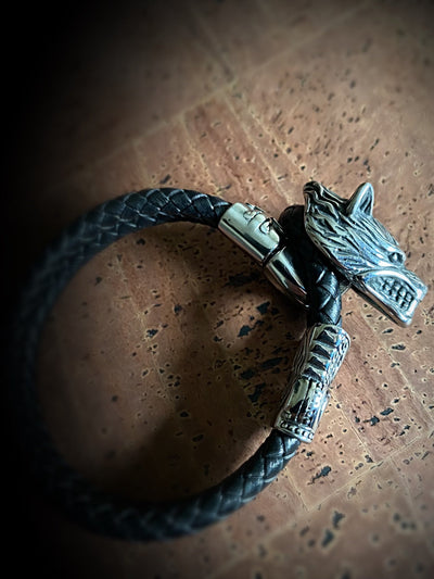 Viking Leather Bracelet - Fenrir Wolf